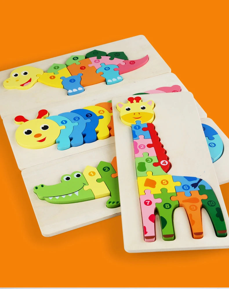 Rectangle Wooden Puzzle for Kids, Animals Vehicles Pattern Colorful Wood Numbered Puzzles For Toddlers,Learning Educational Toys