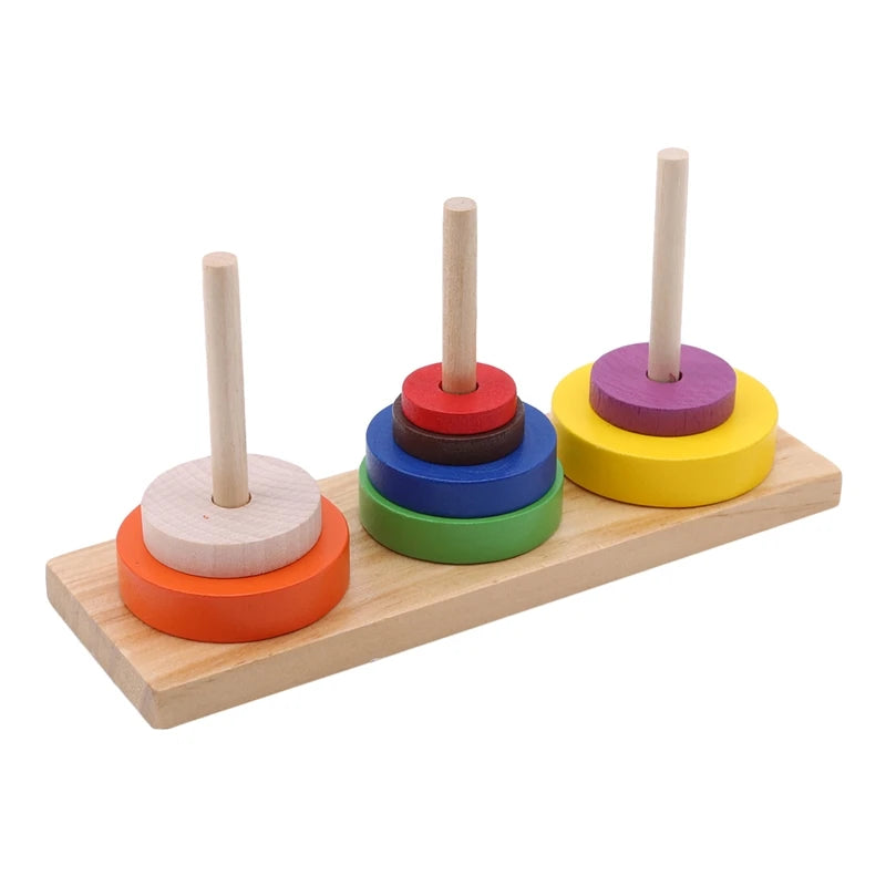 Tower Of Hanoi Educational Toys Wooden Montessori Toy Building Blocks Early Learning Color Shape Match Kids Toy For Boys Girls