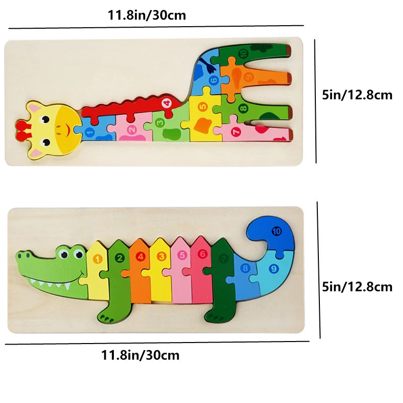 Rectangle Wooden Puzzle for Kids, Animals Vehicles Pattern Colorful Wood Numbered Puzzles For Toddlers,Learning Educational Toys