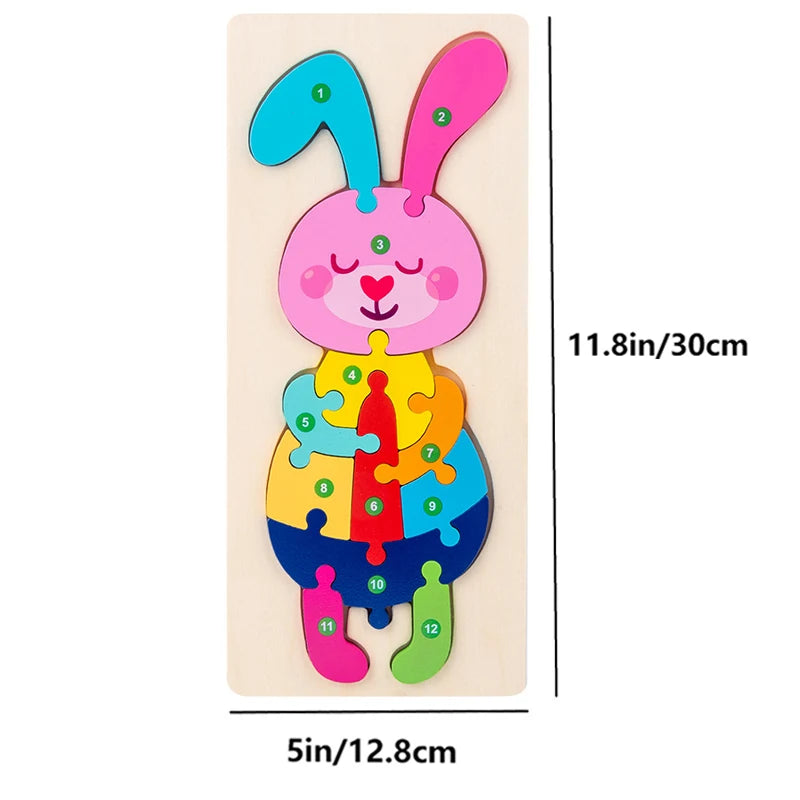 Rectangle Wooden Puzzle for Kids, Animals Vehicles Pattern Colorful Wood Numbered Puzzles For Toddlers,Learning Educational Toys