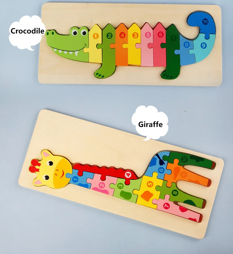 Rectangle Wooden Puzzle for Kids, Animals Vehicles Pattern Colorful Wood Numbered Puzzles For Toddlers,Learning Educational Toys