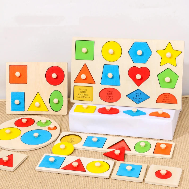 Wooden Puzzle Montessori Toys For Kids Children Geometric Shape Peg Puzzle Educational Sensory Activity Baby Toys 2 3 4 5 6 Year