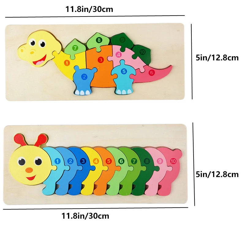 Rectangle Wooden Puzzle for Kids, Animals Vehicles Pattern Colorful Wood Numbered Puzzles For Toddlers,Learning Educational Toys