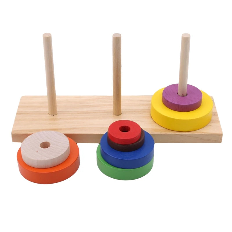 Tower Of Hanoi Educational Toys Wooden Montessori Toy Building Blocks Early Learning Color Shape Match Kids Toy For Boys Girls