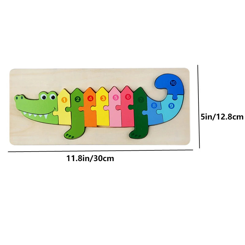 Rectangle Wooden Puzzle for Kids, Animals Vehicles Pattern Colorful Wood Numbered Puzzles For Toddlers,Learning Educational Toys