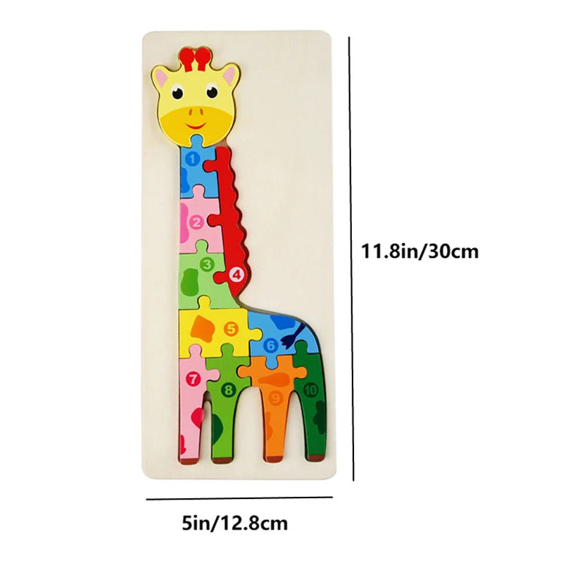 Rectangle Wooden Puzzle for Kids, Animals Vehicles Pattern Colorful Wood Numbered Puzzles For Toddlers,Learning Educational Toys