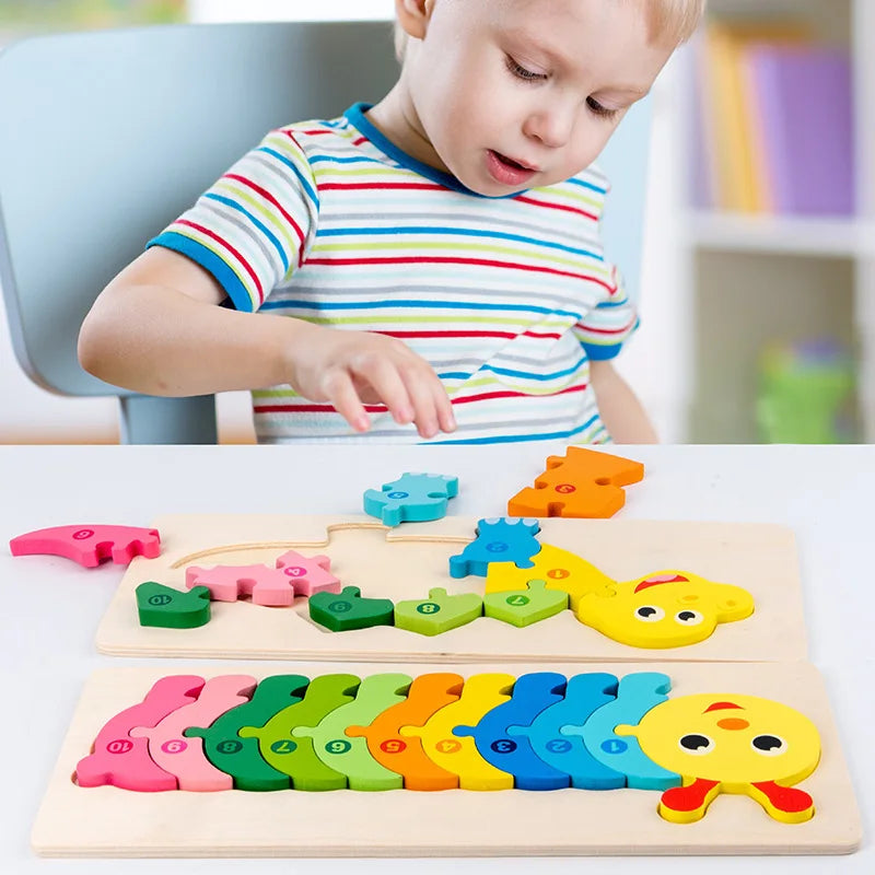 Rectangle Wooden Puzzle for Kids, Animals Vehicles Pattern Colorful Wood Numbered Puzzles For Toddlers,Learning Educational Toys