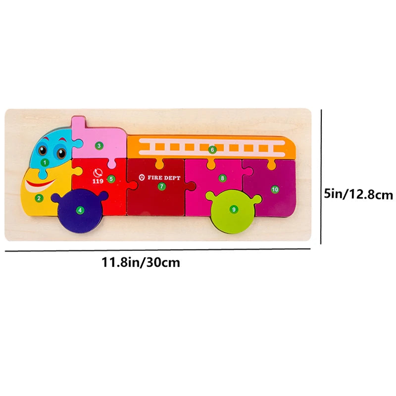 Rectangle Wooden Puzzle for Kids, Animals Vehicles Pattern Colorful Wood Numbered Puzzles For Toddlers,Learning Educational Toys