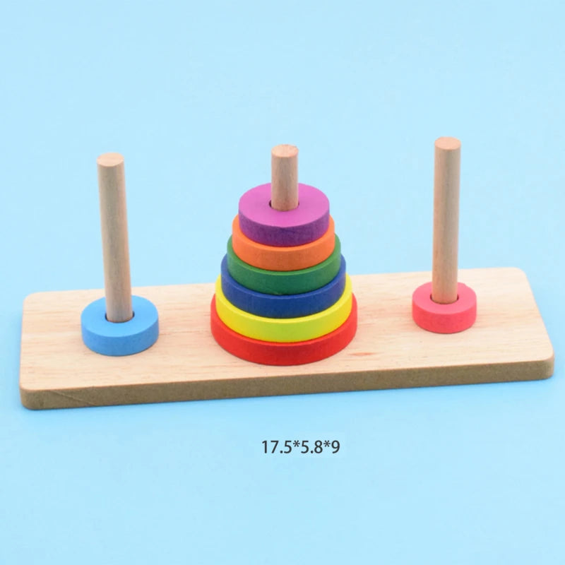 Tower Of Hanoi Educational Toys Wooden Montessori Toy Building Blocks Early Learning Color Shape Match Kids Toy For Boys Girls