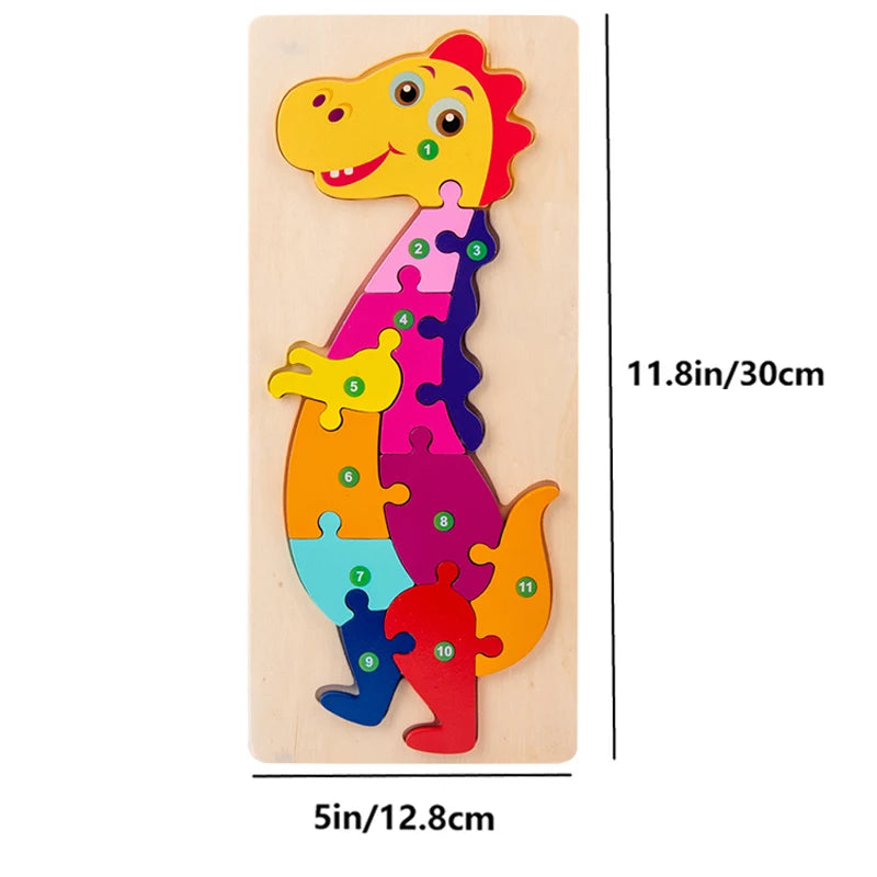 Rectangle Wooden Puzzle for Kids, Animals Vehicles Pattern Colorful Wood Numbered Puzzles For Toddlers,Learning Educational Toys