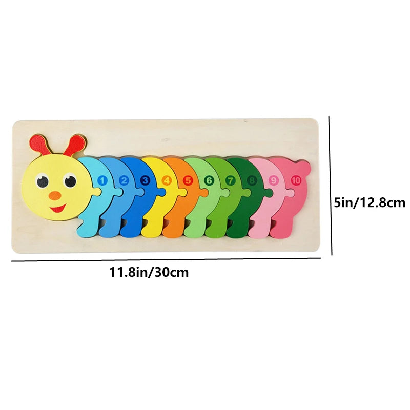 Rectangle Wooden Puzzle for Kids, Animals Vehicles Pattern Colorful Wood Numbered Puzzles For Toddlers,Learning Educational Toys