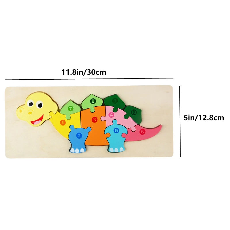 Rectangle Wooden Puzzle for Kids, Animals Vehicles Pattern Colorful Wood Numbered Puzzles For Toddlers,Learning Educational Toys